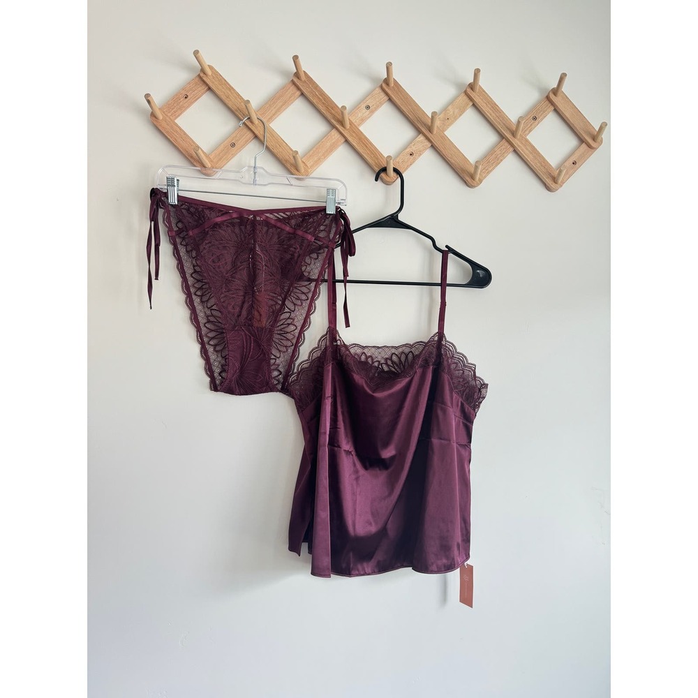 Mentionables Set- Satin/Lace Cami and Side Tie Panty Size 2x